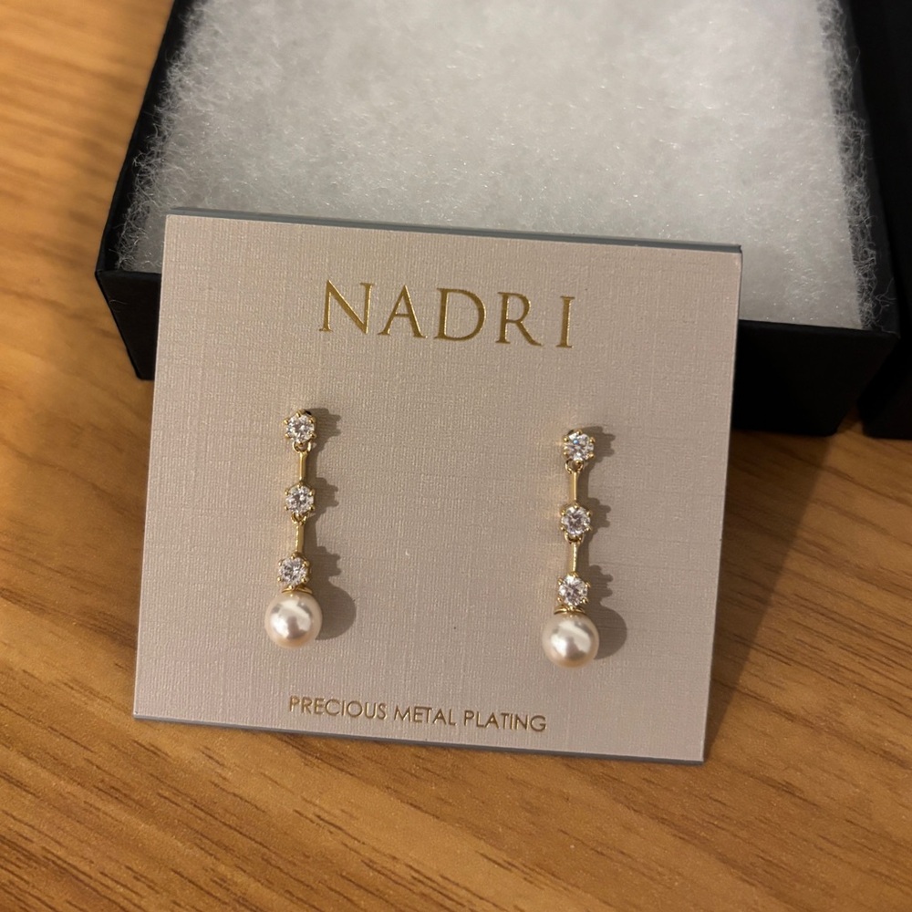 Nadri Crystal White Pearl Drop Earrings
